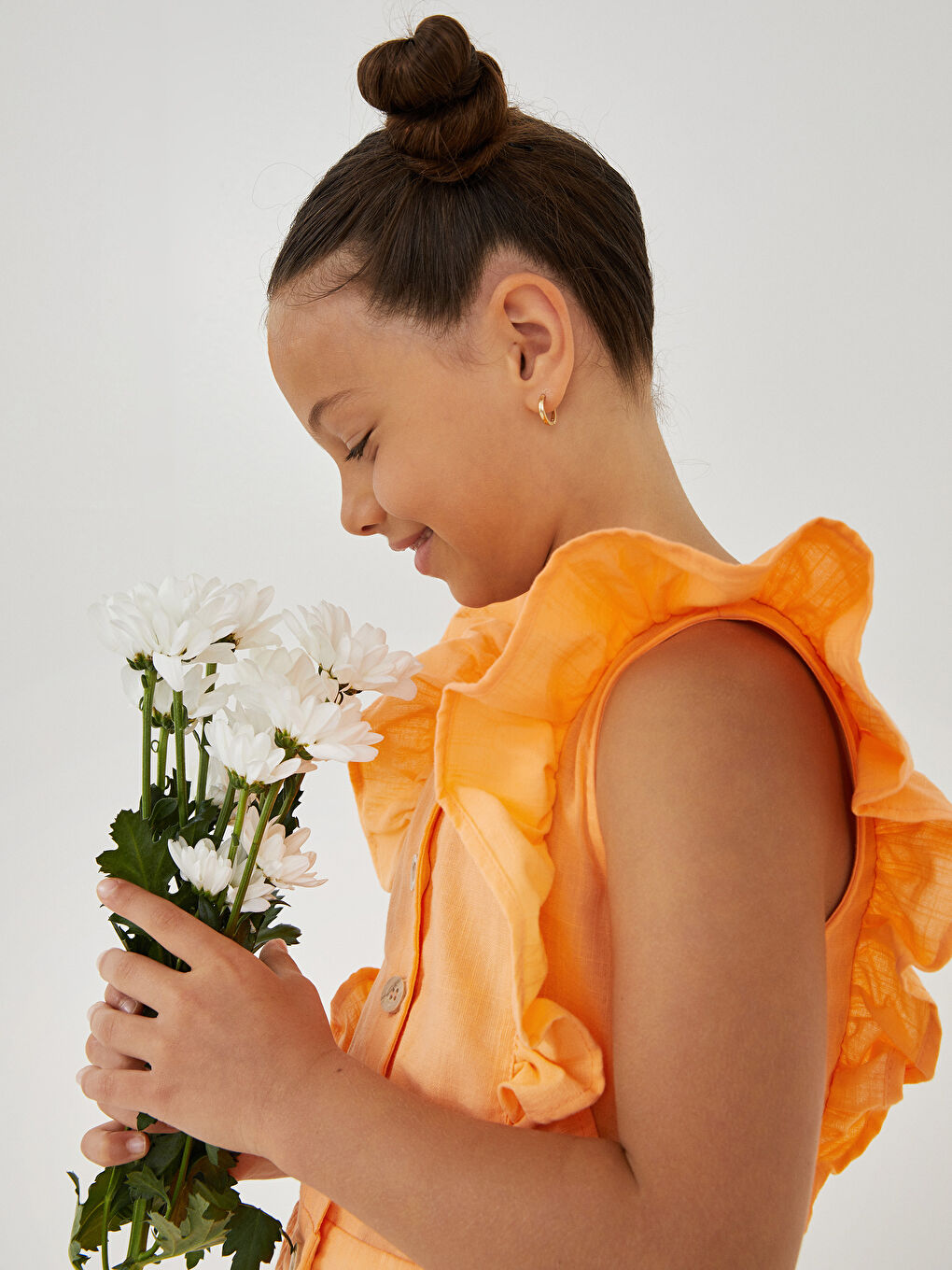 Combinaison Fille Basique à Volants et Encolure en V en Popeline-7