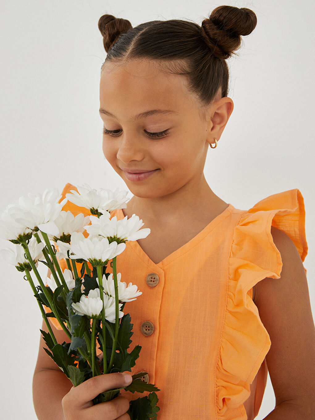 Combinaison Fille Basique à Volants et Encolure en V en Popeline-8