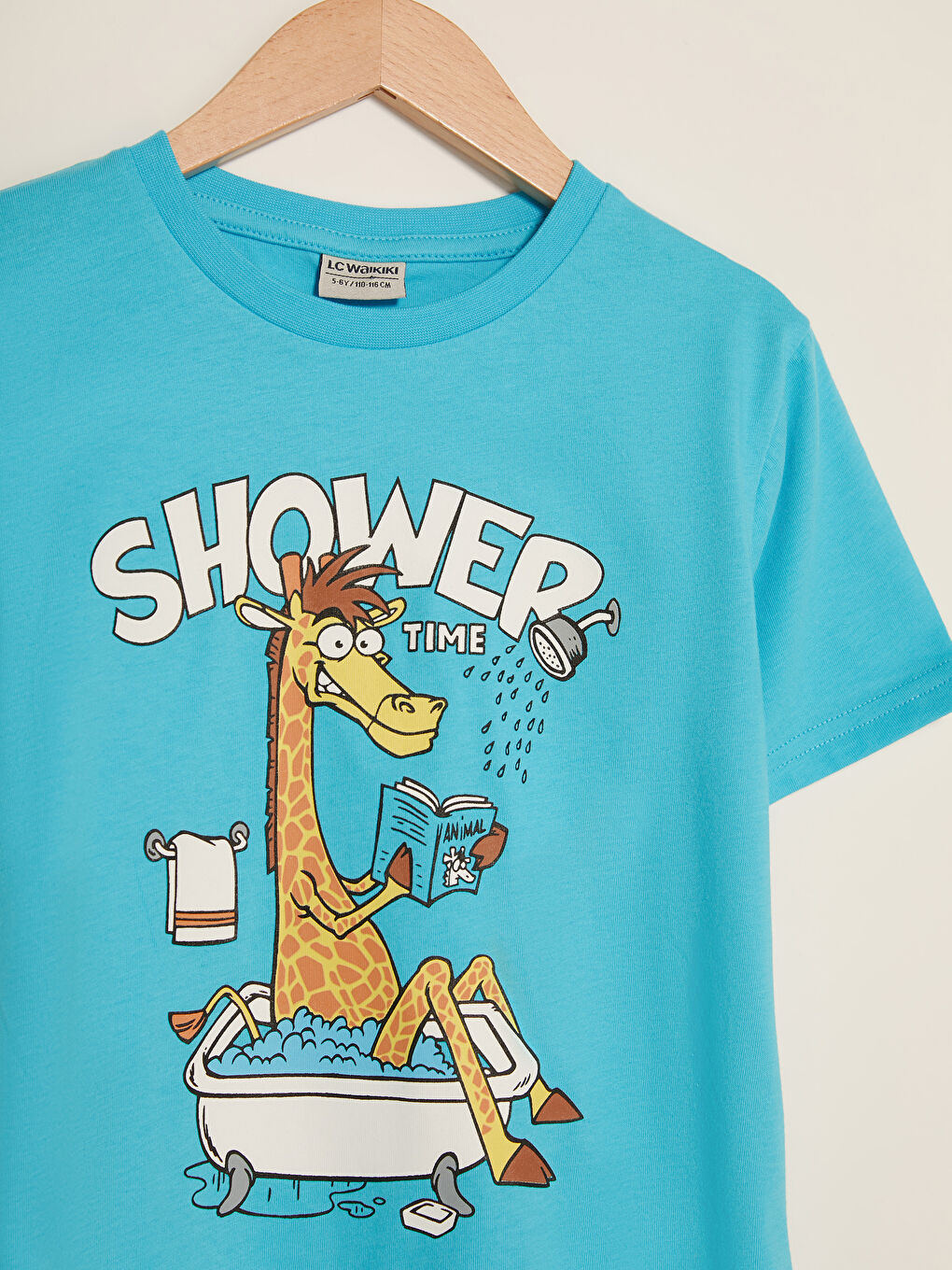 Turkuaz Bisiklet Yaka Baskılı Kısa Kollu Pamuklu Erkek Çocuk Tişört-2