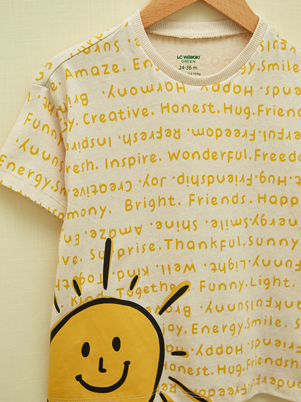 Bej Bisiklet Yaka Kısa Kollu Baskılı Erkek Bebek Tişört-1