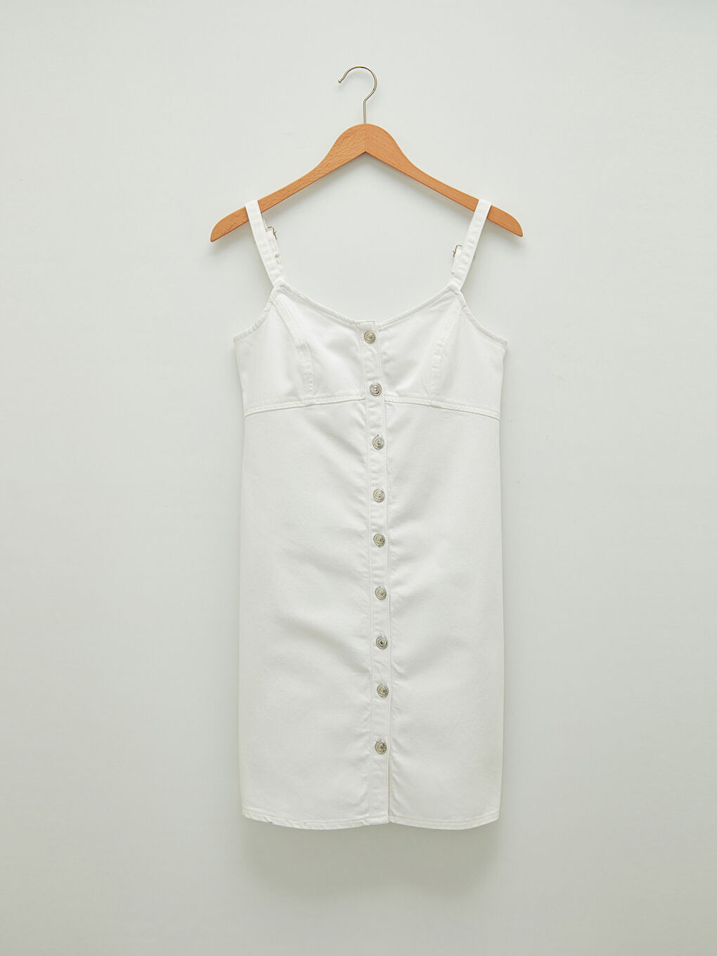 Ženska Teksas Haljina Ravnog Kroja sa V-Izrezom i Kaiševima od Konopca-7