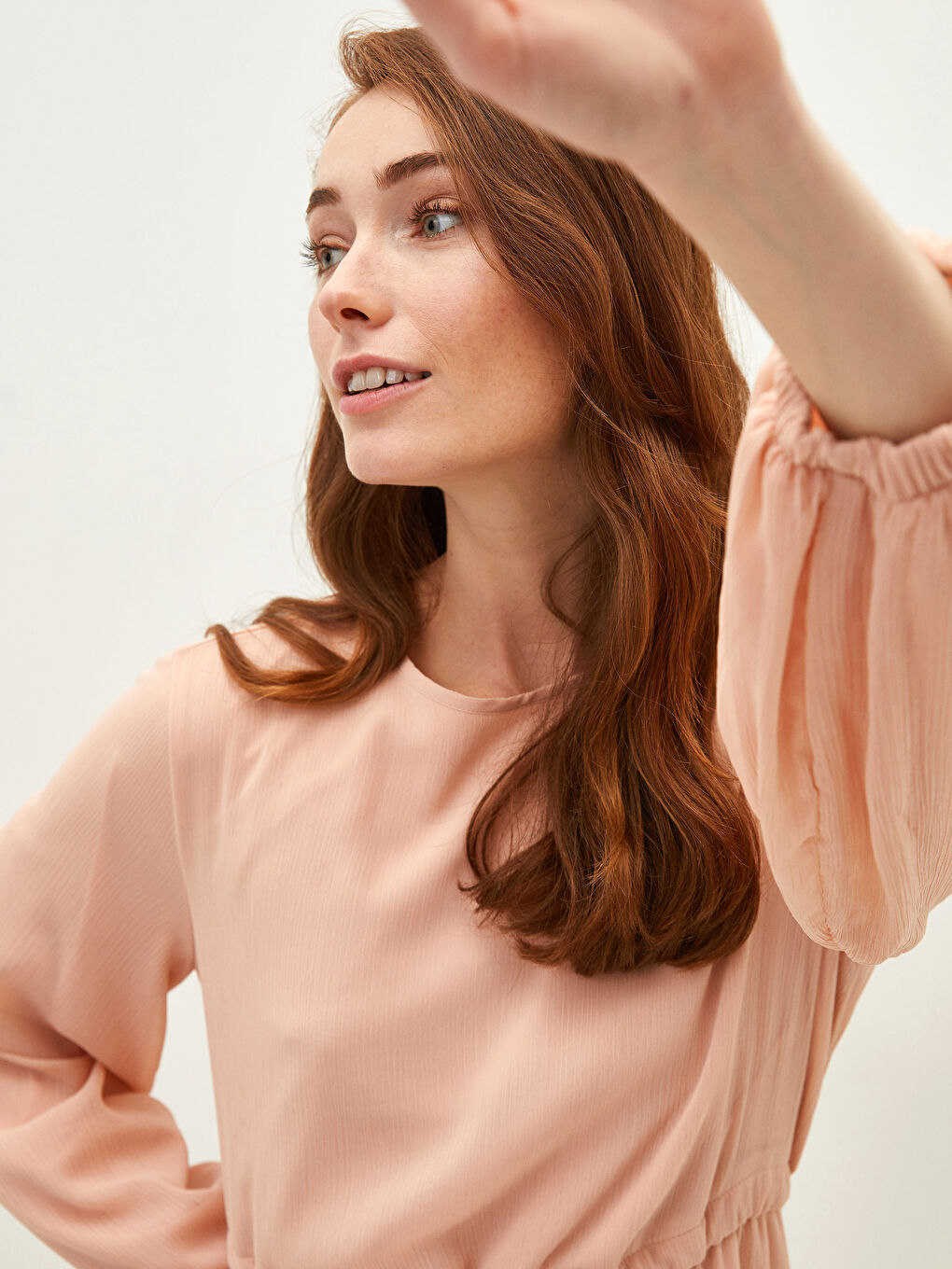 Crew Neck Straight Long Sleeve Women's Chiffon Dress-3
