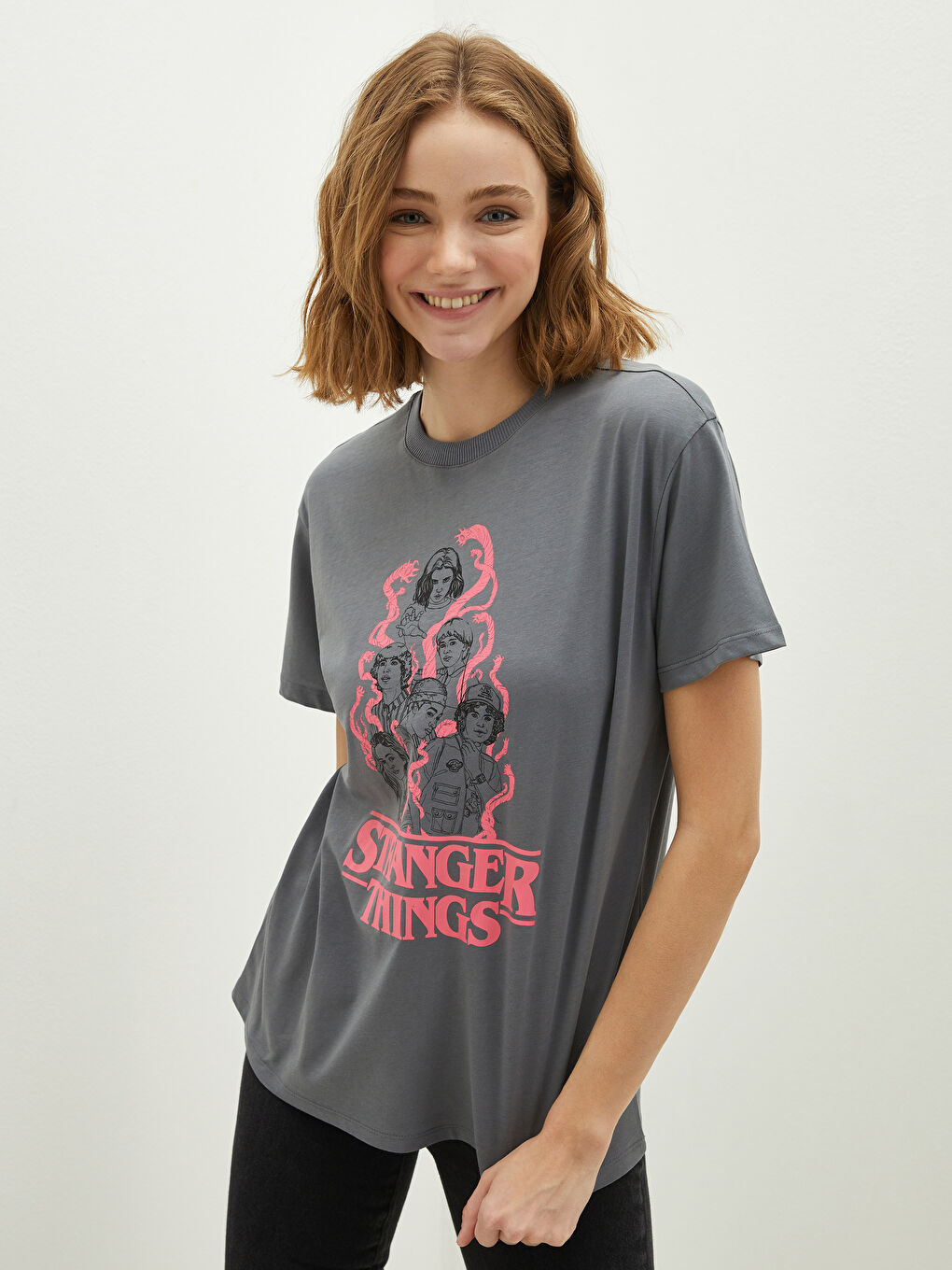 Crew Neck Stranger Things Printed Short Sleeve Women's T-Shirt-1