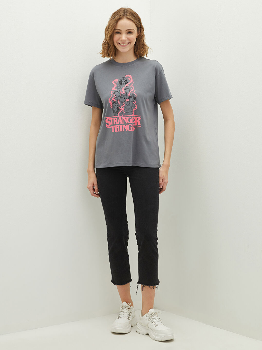 Crew Neck Stranger Things Printed Short Sleeve Women's T-Shirt-2