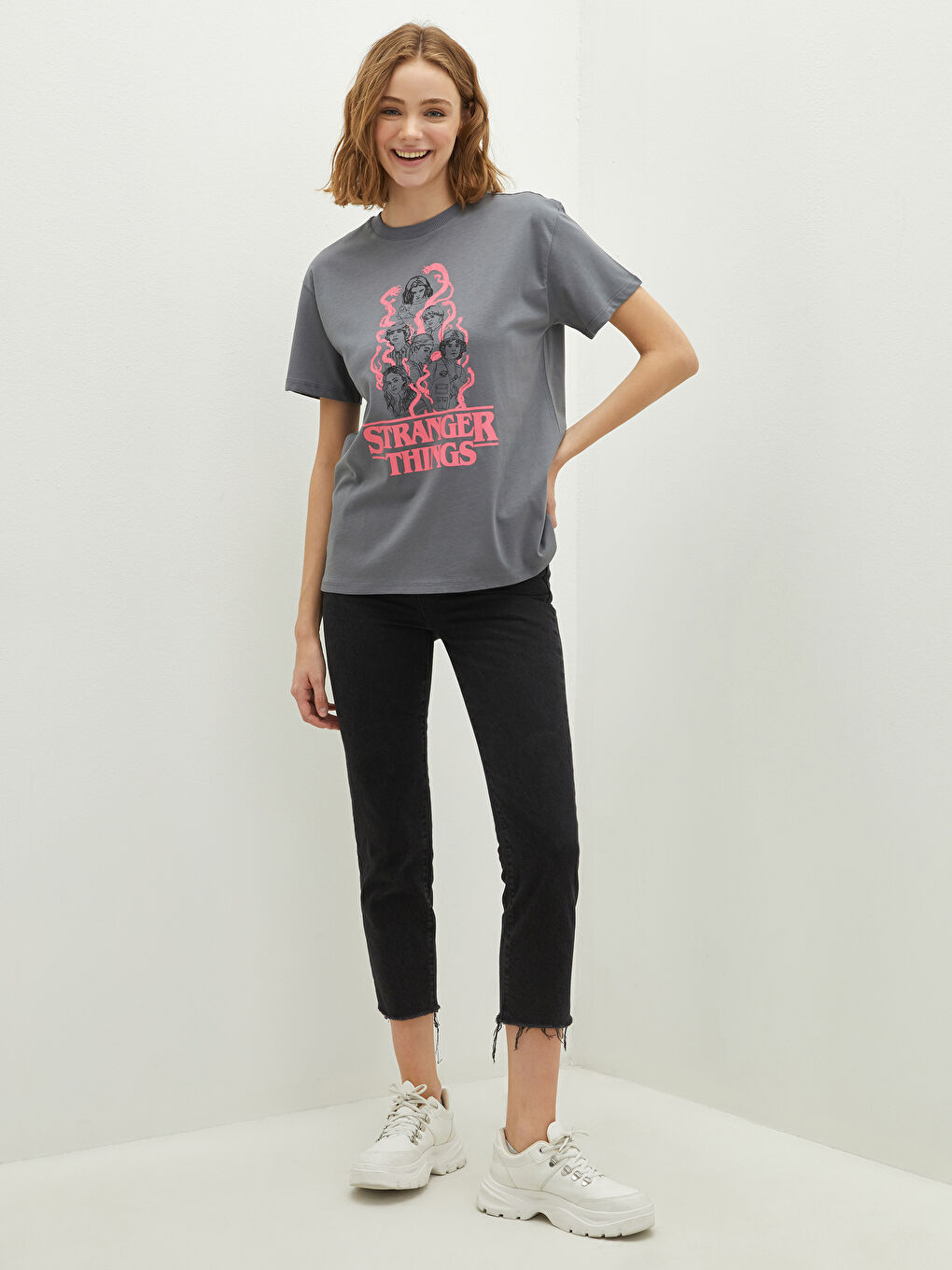 Crew Neck Stranger Things Printed Short Sleeve Women's T-Shirt-3