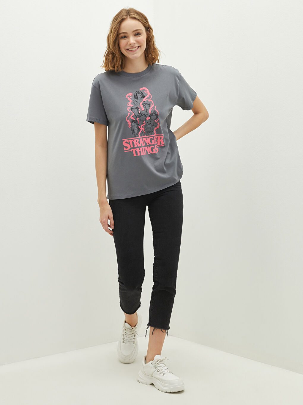 Crew Neck Stranger Things Printed Short Sleeve Women's T-Shirt-4