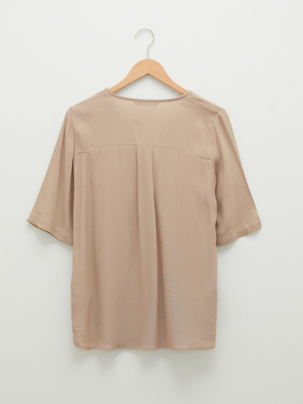 LCW Grace Henley Neckline Short Sleeved Leather Jacket Women's Blouse -S1J733Z8-GE8