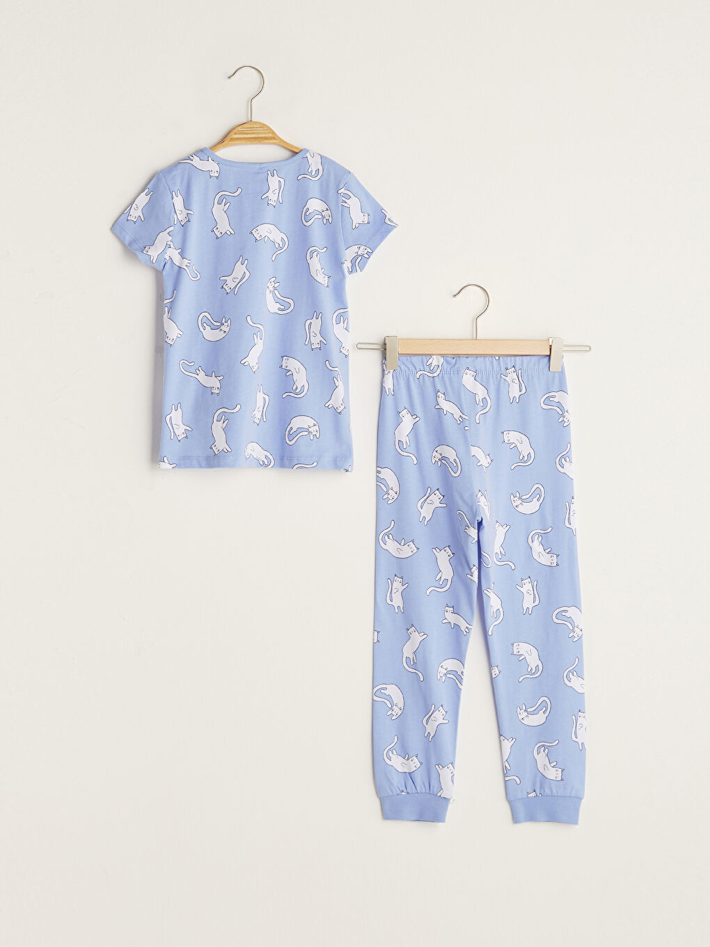 Crew Neck Printed Short Sleeve Cotton Girls Pajamas Set-1