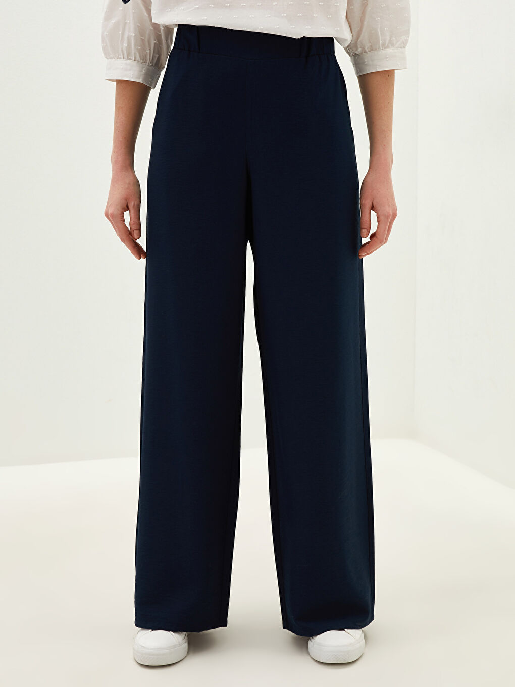 Pantalon Femme Coupe Droite En Tissu Belmando À Taille Élastique-2