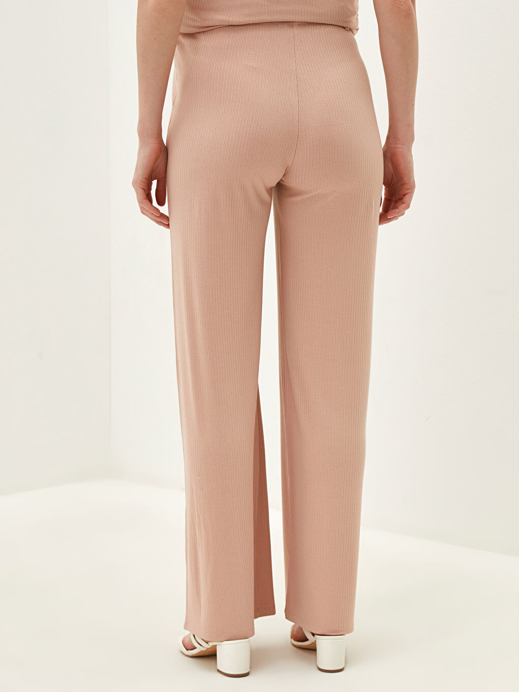 Pembe Beli Lastikli Düz Geniş Paça Kaşkorse Kumaş Hamile Eşofman Altı-6