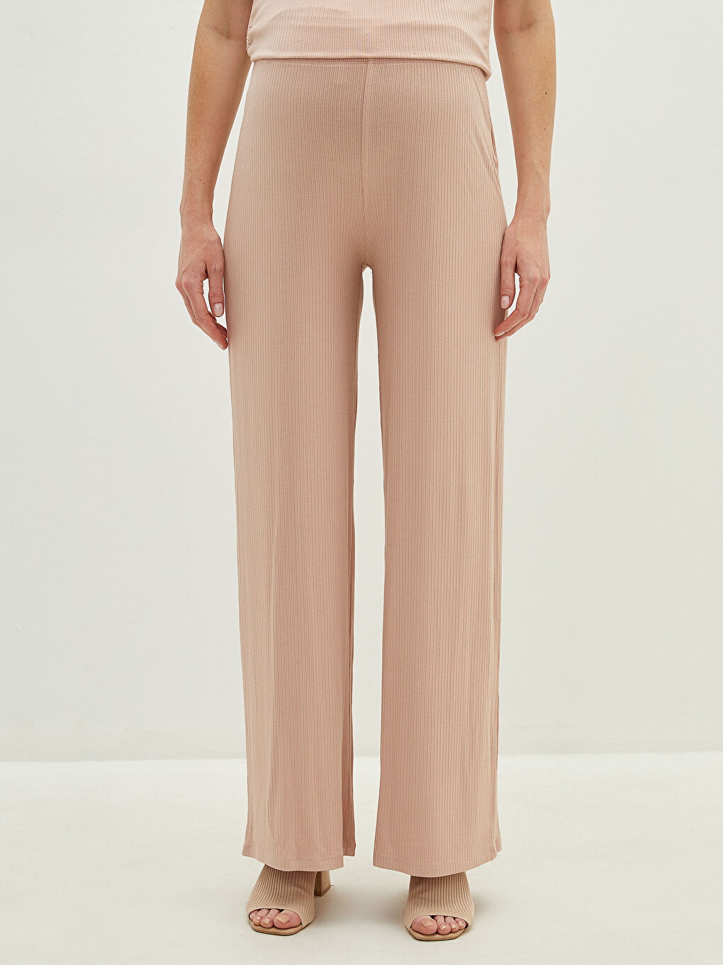 Pembe Beli Lastikli Düz Geniş Paça Kaşkorse Kumaş Hamile Eşofman Altı-1