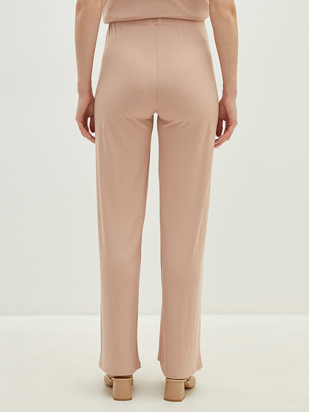 Pembe Beli Lastikli Düz Geniş Paça Kaşkorse Kumaş Hamile Eşofman Altı-2