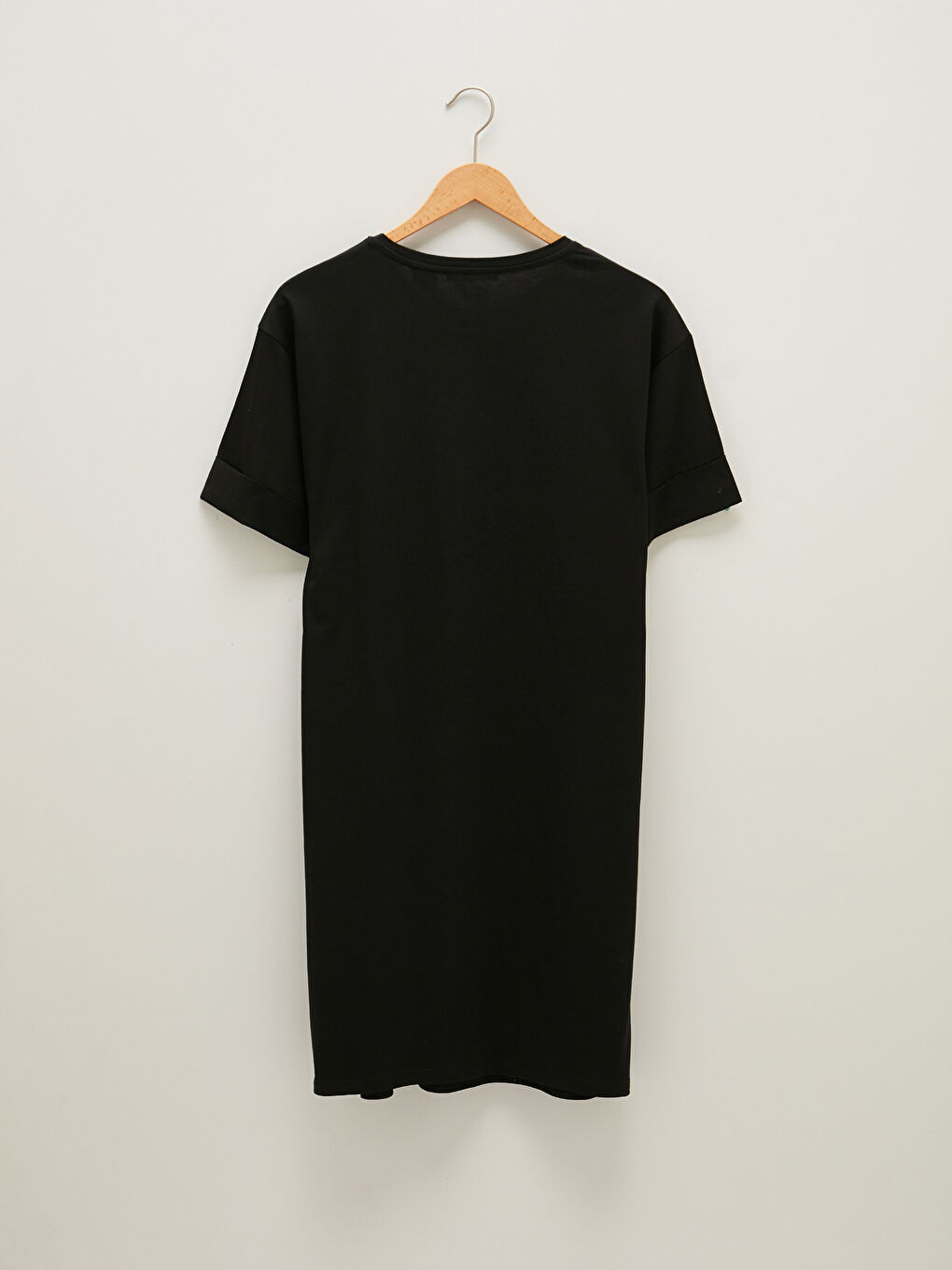 Siyah Bisiklet Yaka Mickey Mouse Baskılı Kısa Kollu Pamuklu Hamile Elbise-7