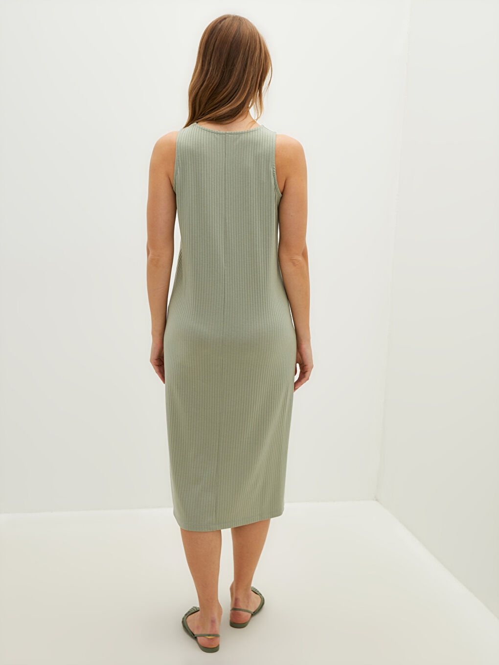 Crew Neck Plain Sleeveless Camisole Fabric Maternity Dress-4