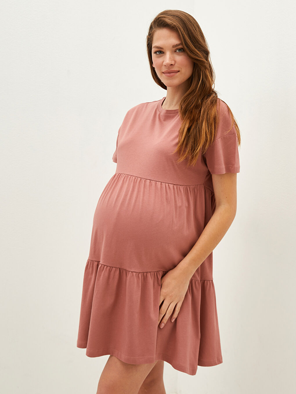 LCWAIKIKI Maternity Crew Neck Straight Short Sleeve Cotton Maternity Dress -S1J793Z8-H2H