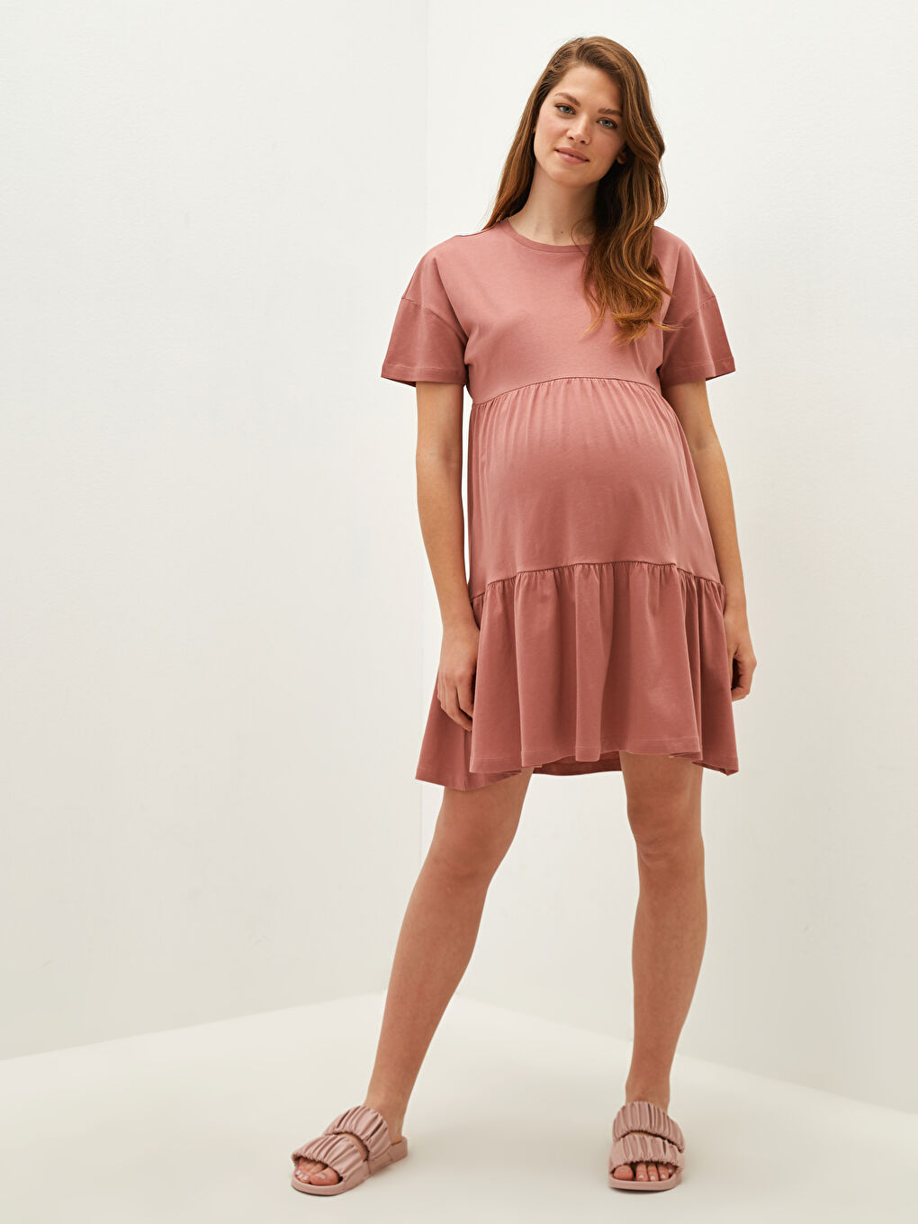 LCWAIKIKI Maternity Crew Neck Straight Short Sleeve Cotton Maternity Dress -S1J793Z8-H2H