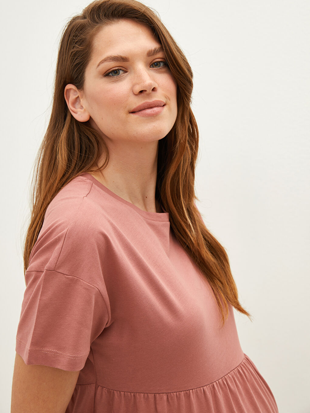 LCWAIKIKI Maternity Crew Neck Straight Short Sleeve Cotton Maternity Dress -S1J793Z8-H2H