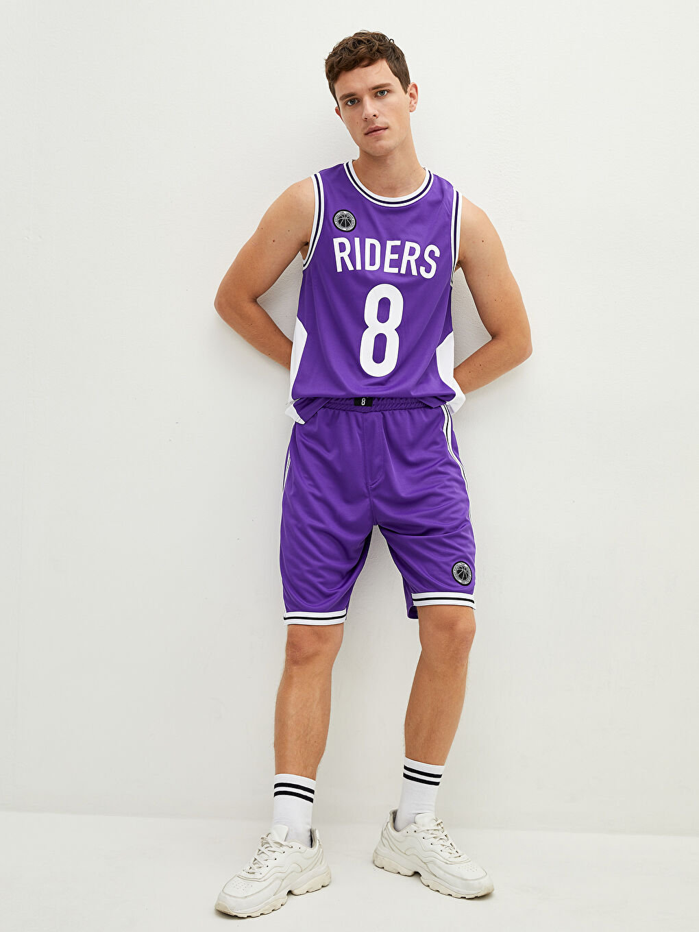 Mor Standart Kalıp Baskılı Aktif Spor Erkek Şort-1