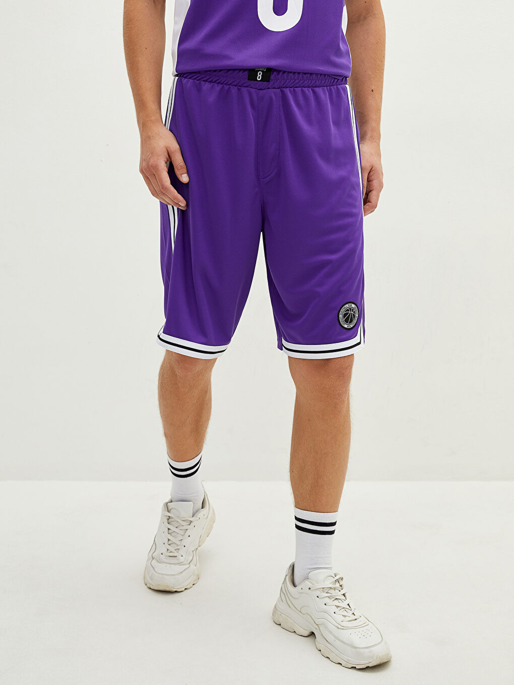 Mor Standart Kalıp Baskılı Aktif Spor Erkek Şort-2