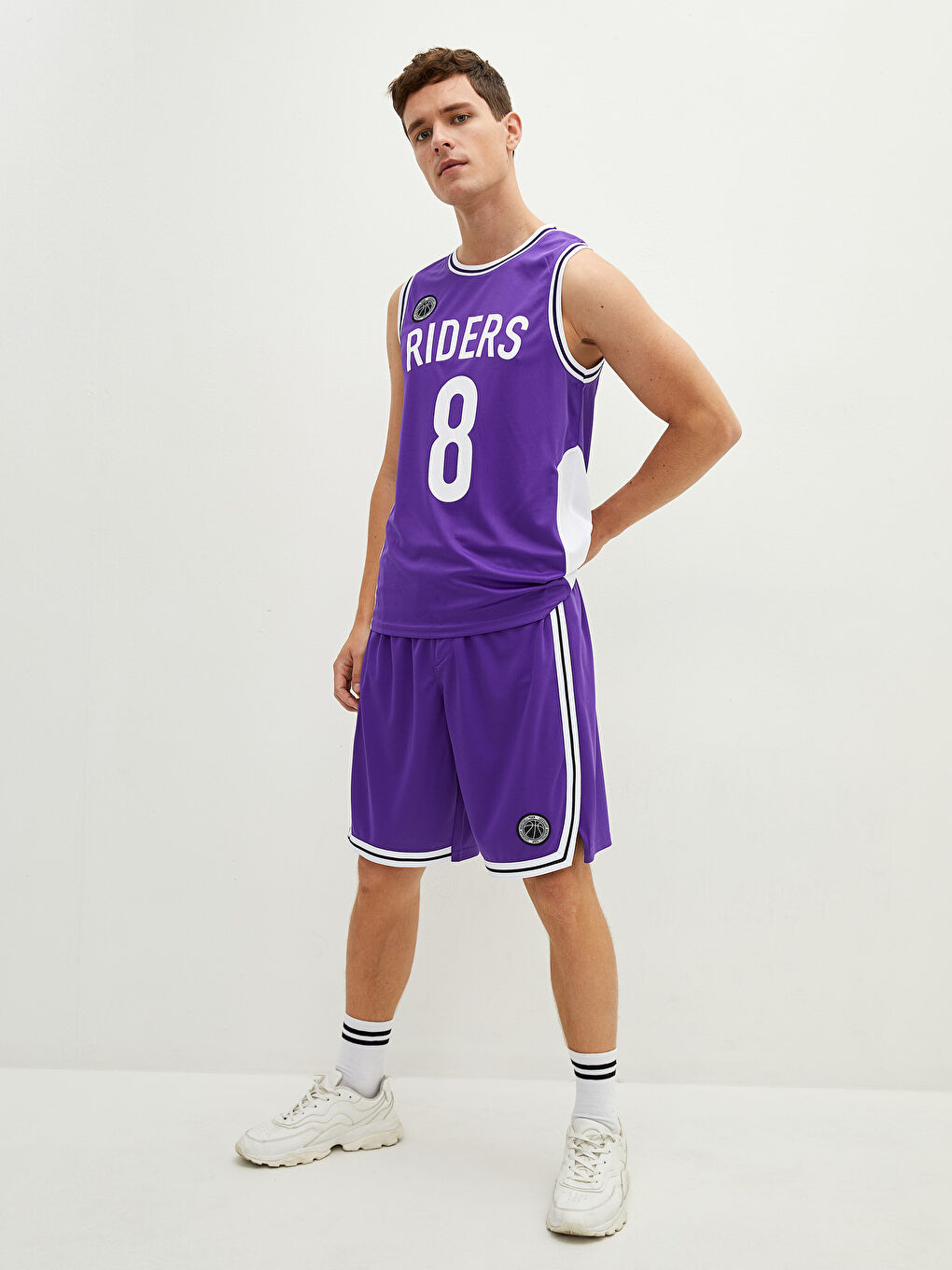 Mor Standart Kalıp Baskılı Aktif Spor Erkek Şort