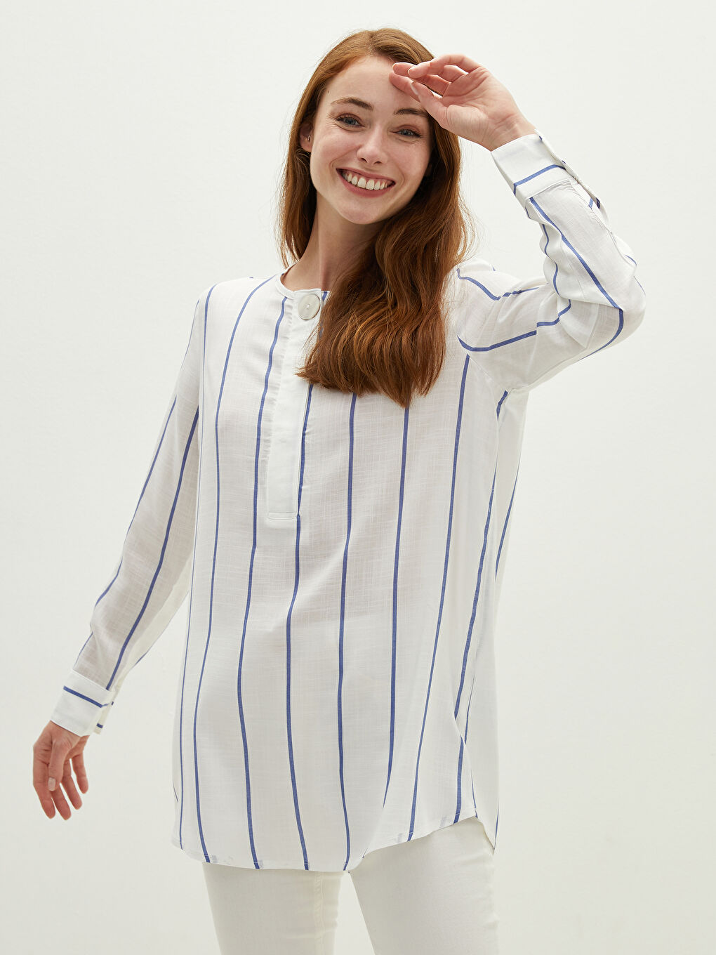 Okrugli izrez Prugasto Dugi rukav Viskoza Ženska Tunika