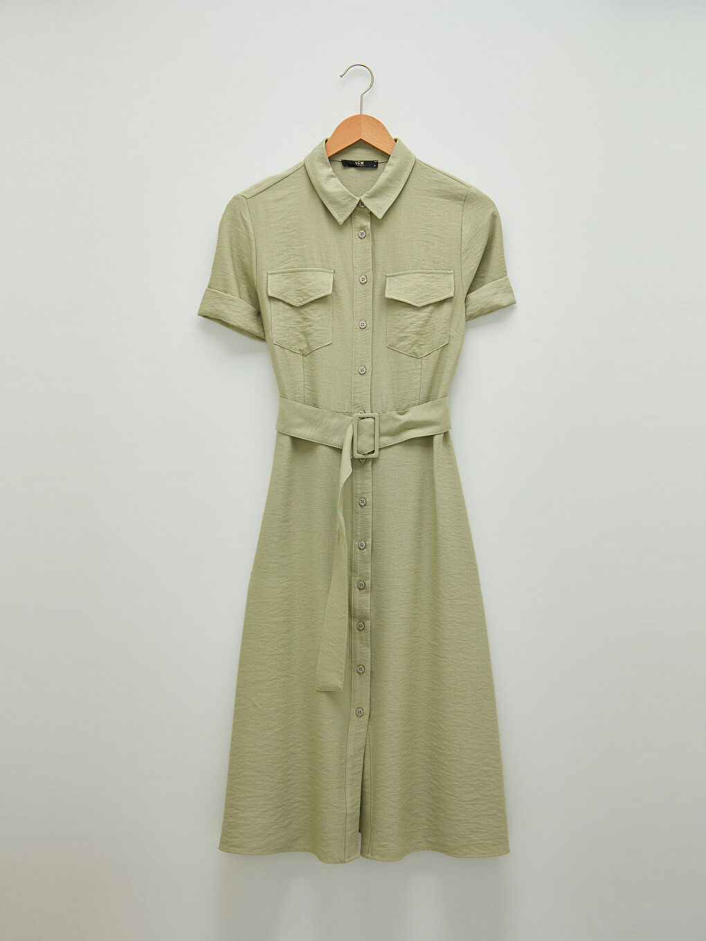 Rochie Femei Cu Nasturi Guler De Cămașă Curea Talie Mânecă Scurtă-6