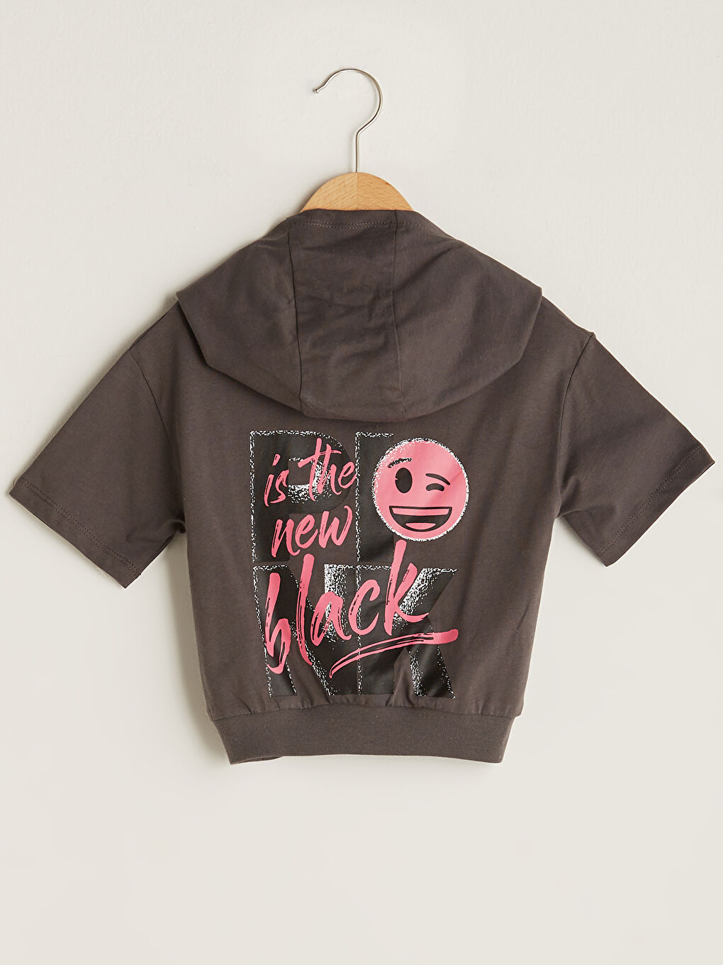 LCW Kids Hooded Emoji Printed Short Sleeve Cotton Girls' T-Shirt -S1J995Z4-HJU