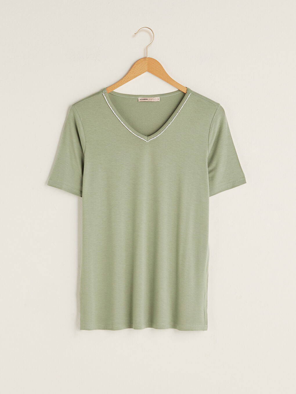 V-Neck Plain Short Sleeve Women's Blouse-4