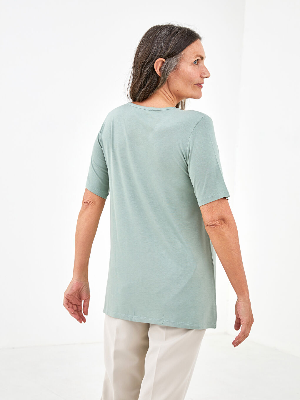 V-Neck Plain Short Sleeve Women's Blouse-2