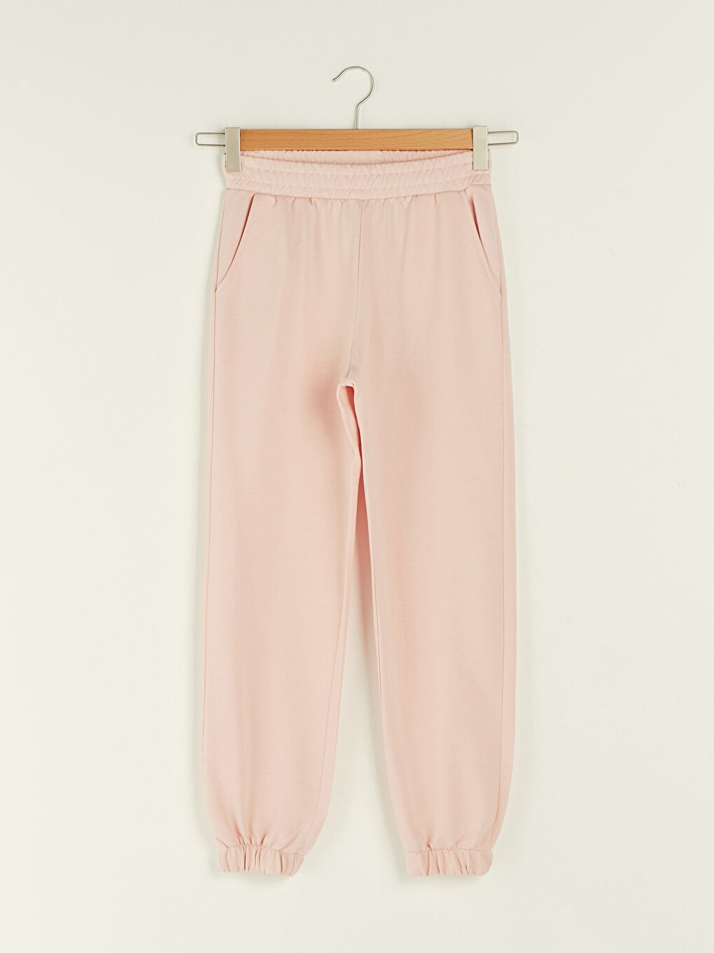 Pembe Beli Lastikli Düz Cep Detaylı Kadın Eşofman Altı-5