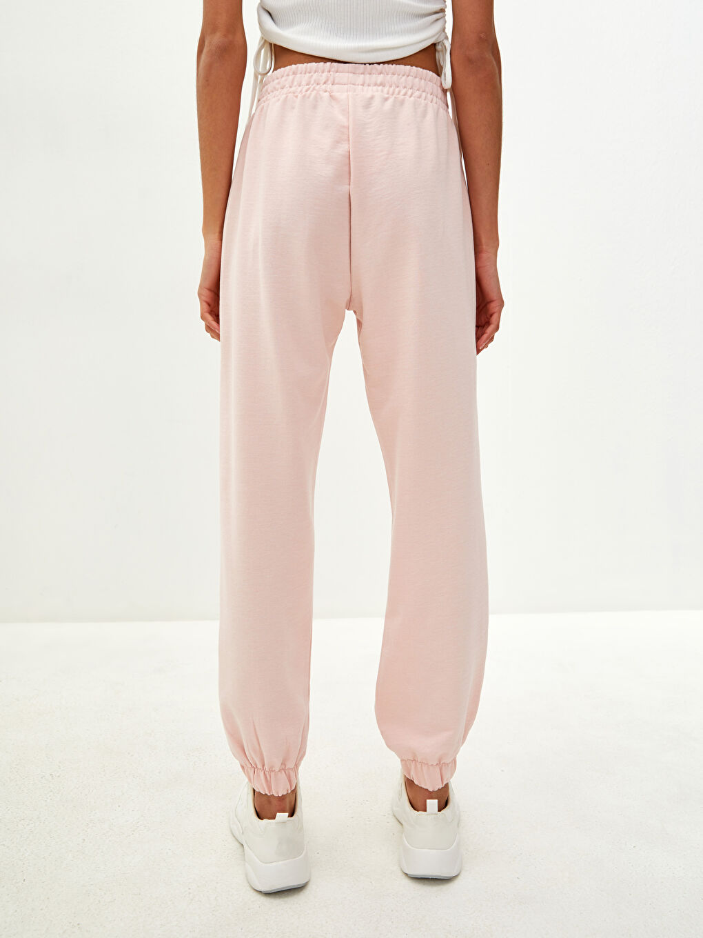 Pembe Beli Lastikli Düz Cep Detaylı Kadın Eşofman Altı-3