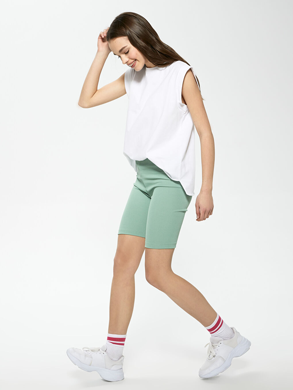 Women's Elastic Waist Plain Ribbed Shorts Tights-1