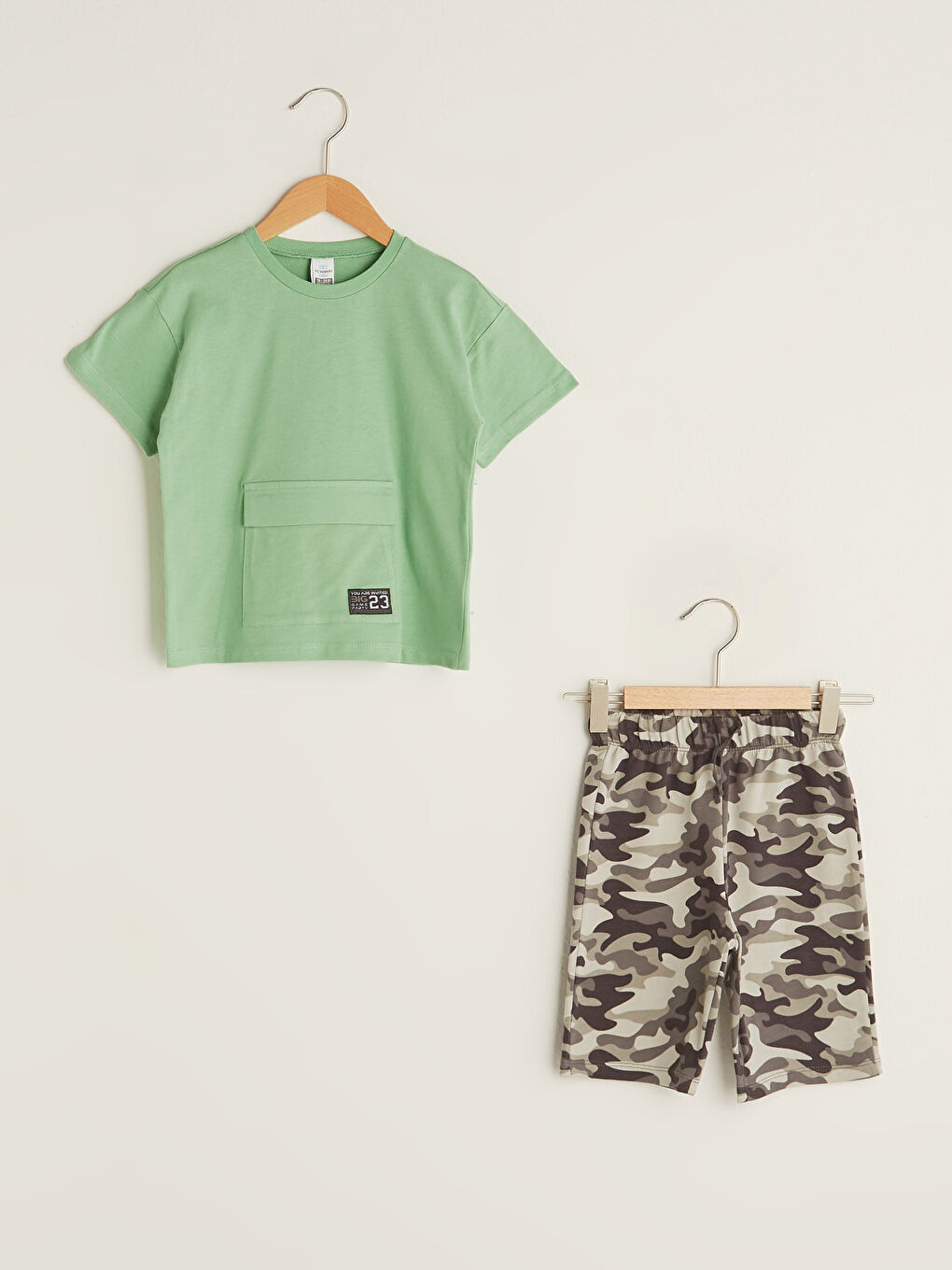 Crew Neck Short Sleeve Printed Baby Boys' T-Shirt and Shorts 2 Pack Set