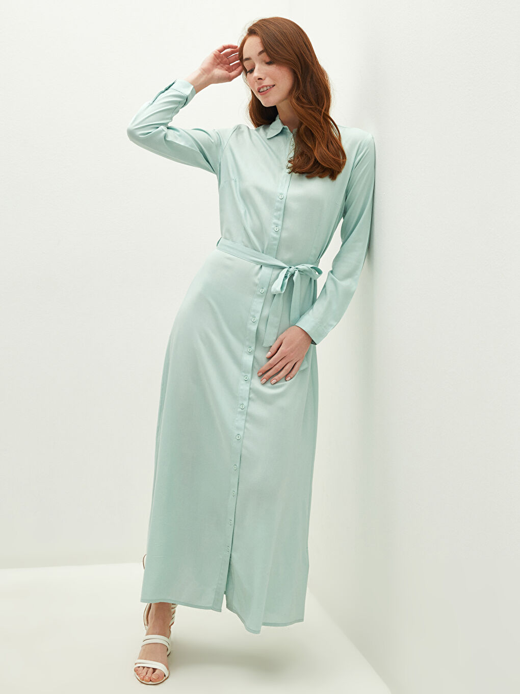 Haljina Ženska Viskoza Dugi Rukav Sa Kragnom-3