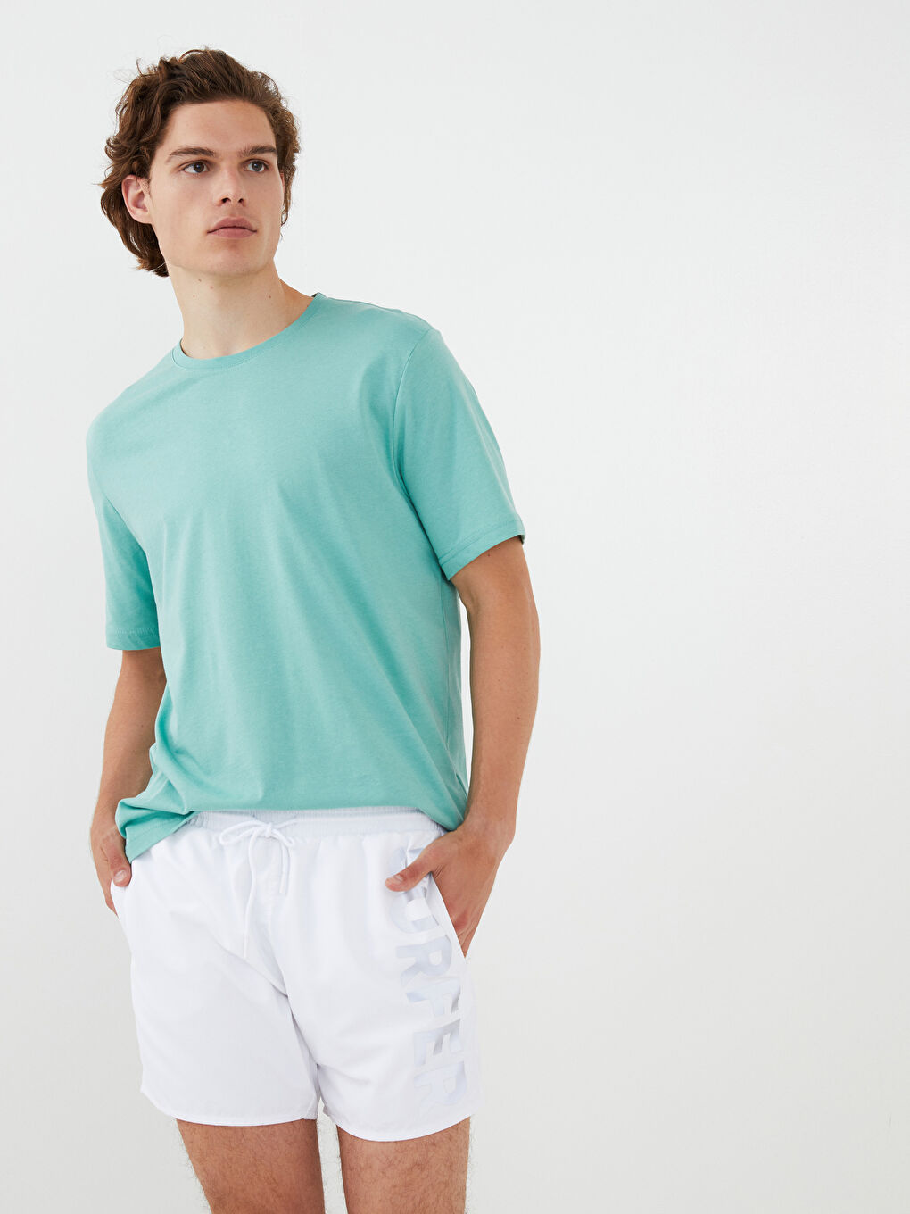 Beyaz Kısa Boy Basic Erkek Deniz Şortu