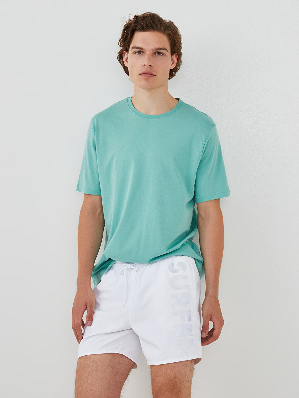 Beyaz Kısa Boy Basic Erkek Deniz Şortu-1