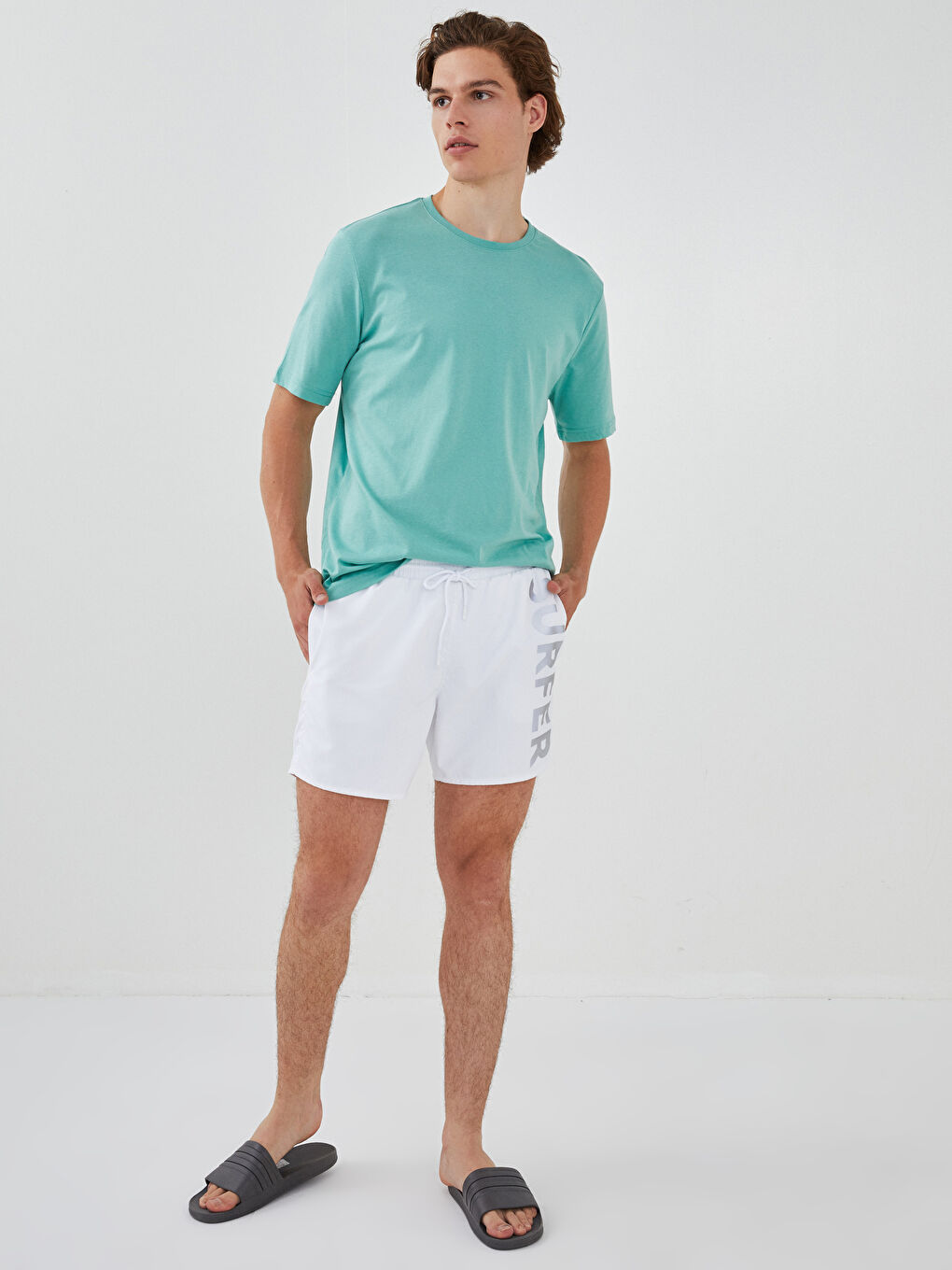 Beyaz Kısa Boy Basic Erkek Deniz Şortu-2