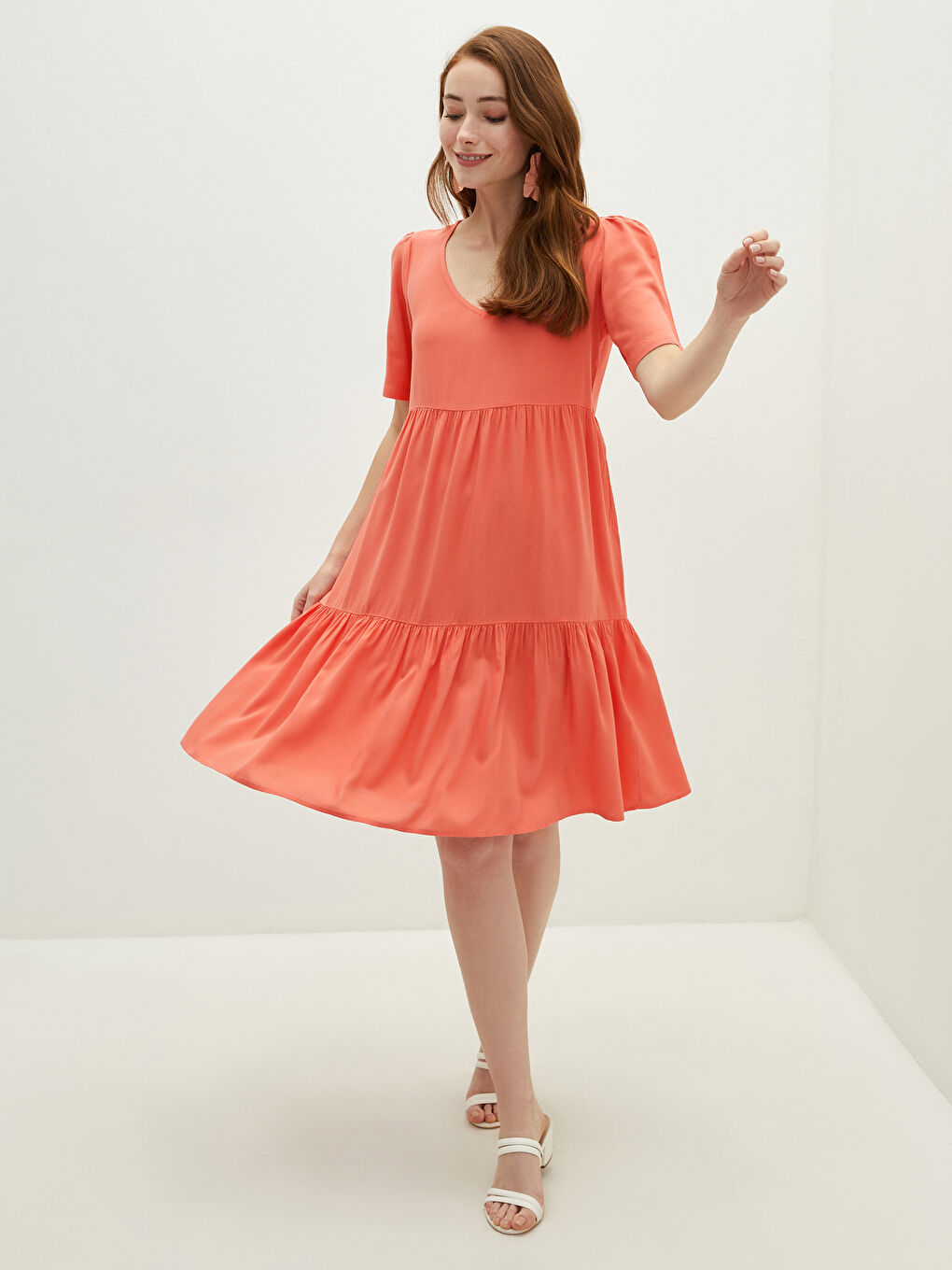V Neck Plain Short Sleeve Women's Dress -S1JA95Z8-GSB