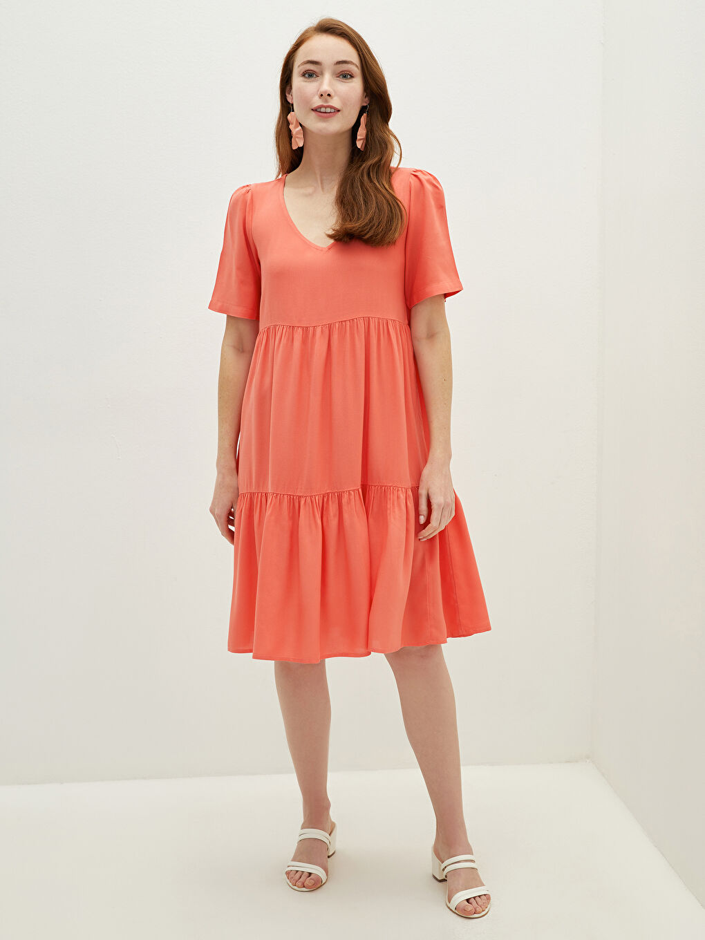 V Neck Plain Short Sleeve Women's Dress -S1JA95Z8-GSB