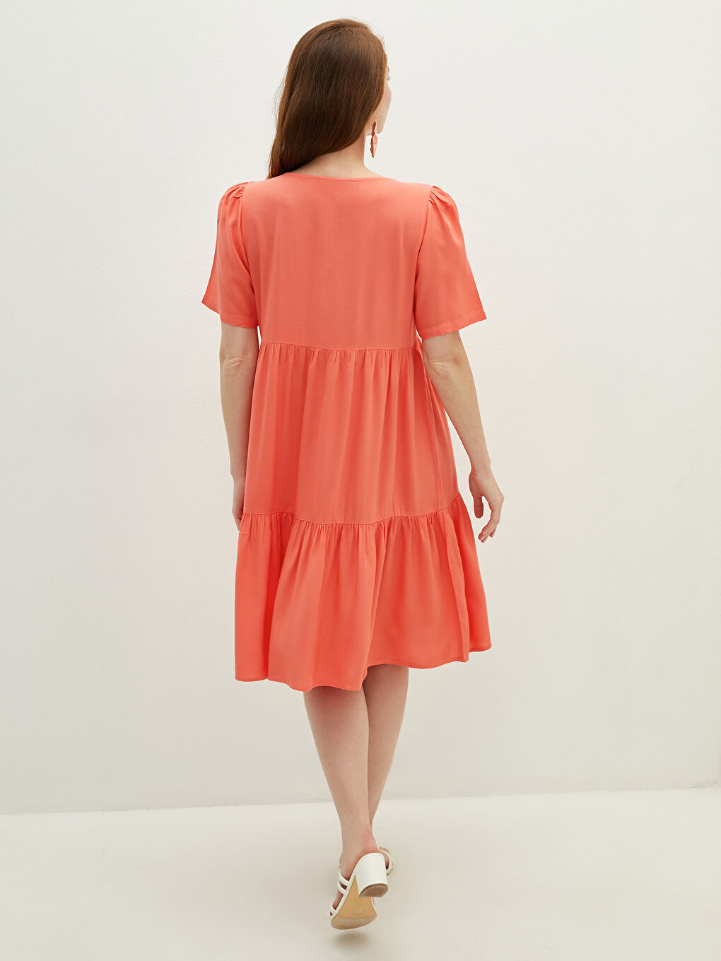V Neck Plain Short Sleeve Women's Dress -S1JA95Z8-GSB
