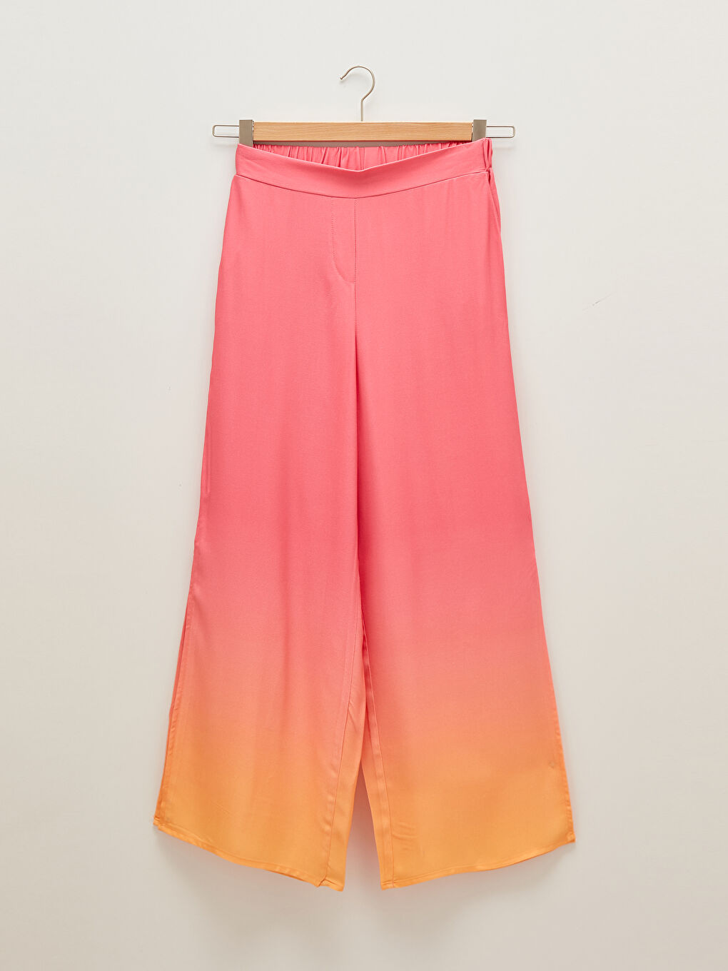 Turuncu Beli Lastikli Cep Detaylı Renk Geçişli Viskon Kumaş Kadın Pantolon Anne Kız Kombini-6