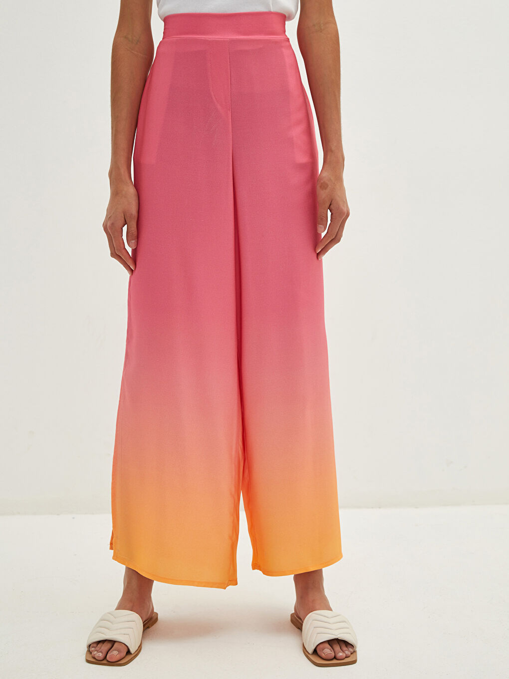 Turuncu Beli Lastikli Cep Detaylı Renk Geçişli Viskon Kumaş Kadın Pantolon Anne Kız Kombini-4