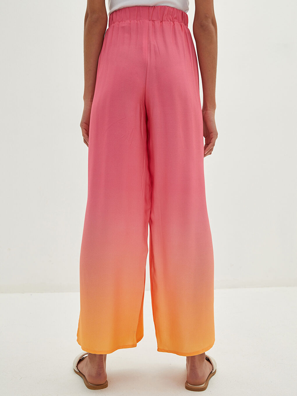 Turuncu Beli Lastikli Cep Detaylı Renk Geçişli Viskon Kumaş Kadın Pantolon Anne Kız Kombini-5