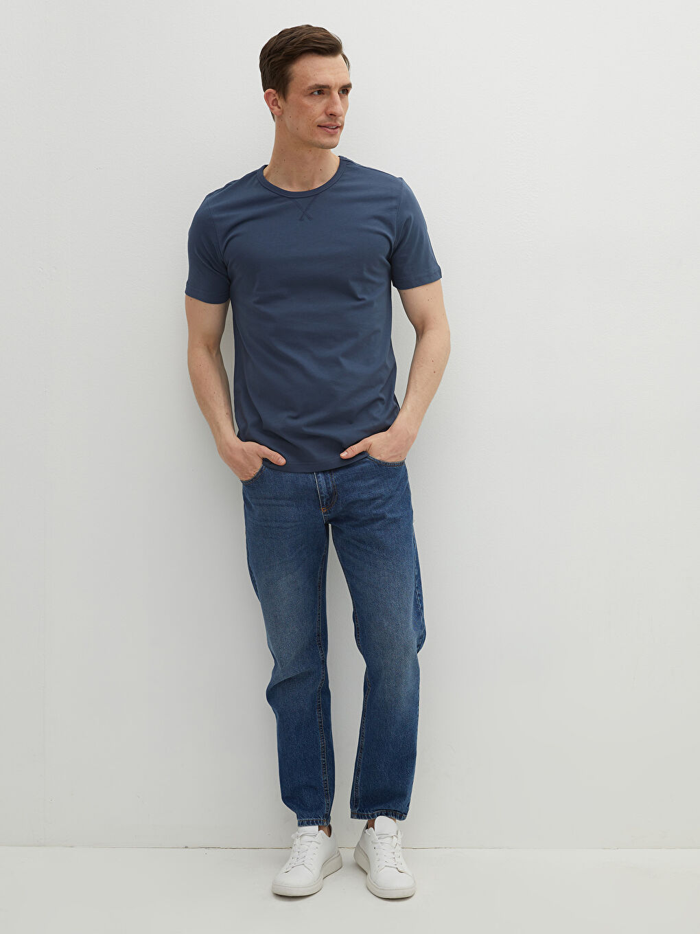 İndigo Bisiklet Yaka Kısa Kollu Basic Penye Erkek Tişört-1