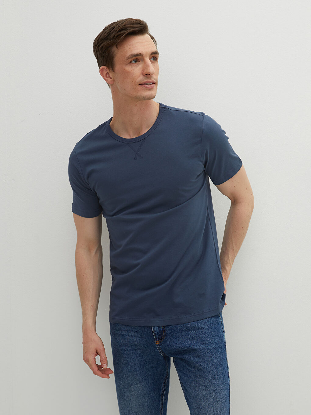 İndigo Bisiklet Yaka Kısa Kollu Basic Penye Erkek Tişört-2