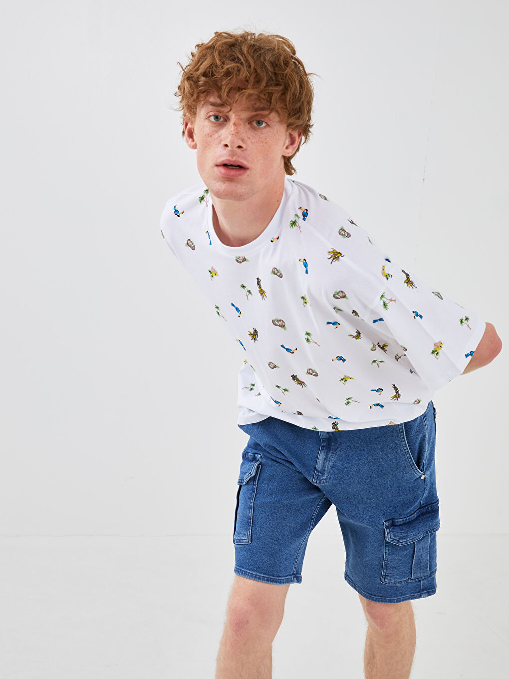 Oversize Crew Neck Short Sleeve Printed Jersey Men's T-Shirt