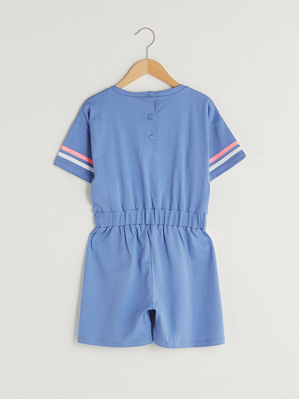 Mavi Bisiklet Yaka Baskılı Kısa Kollu Kız Çocuk Tulum-1