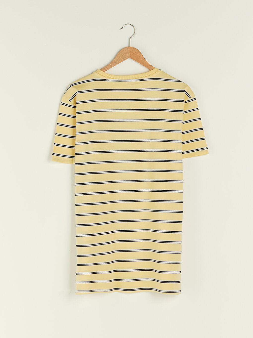Sarı Bisiklet Yaka Kısa Kollu Çizgili Penye Erkek Tişört-7