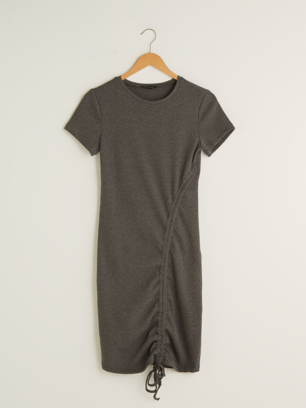 Crew Neck Straight Short Sleeve Gathered Detailed Women's Dress-5