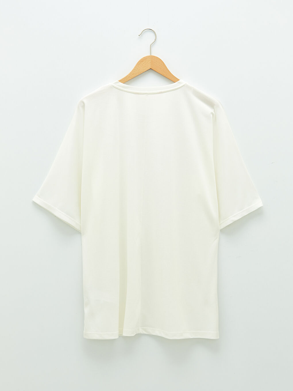 Ekru Bisiklet Yaka Düz Kısa Kollu Kadın Pijama Üst-4